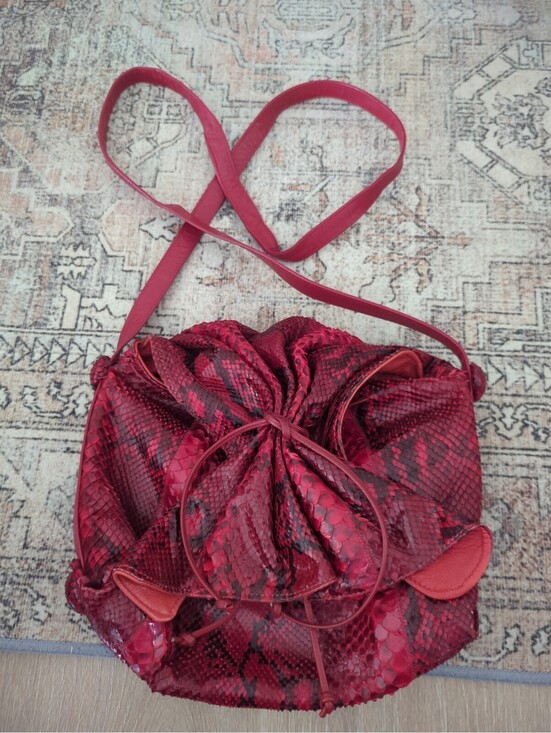 Carlos Falchi Handbags - Vintage Red Carlos Falchi Python Snakeskin Leather Crossbody Butterfly Bag